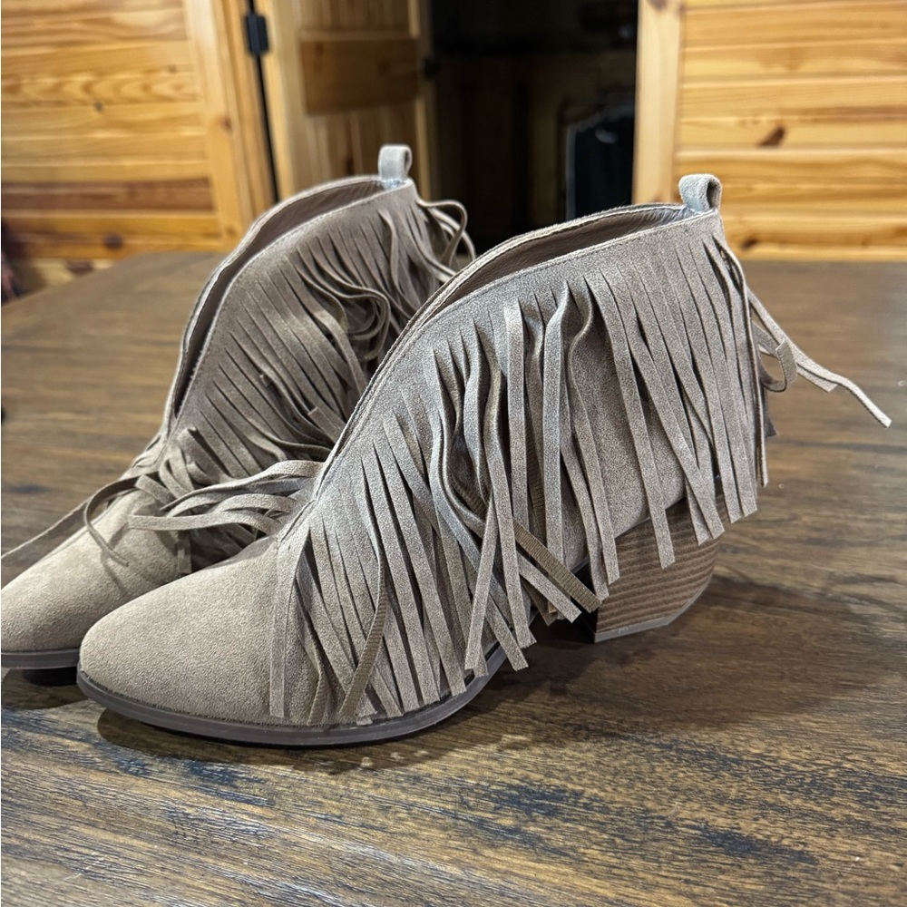 Fringe Suede Ankle Boots